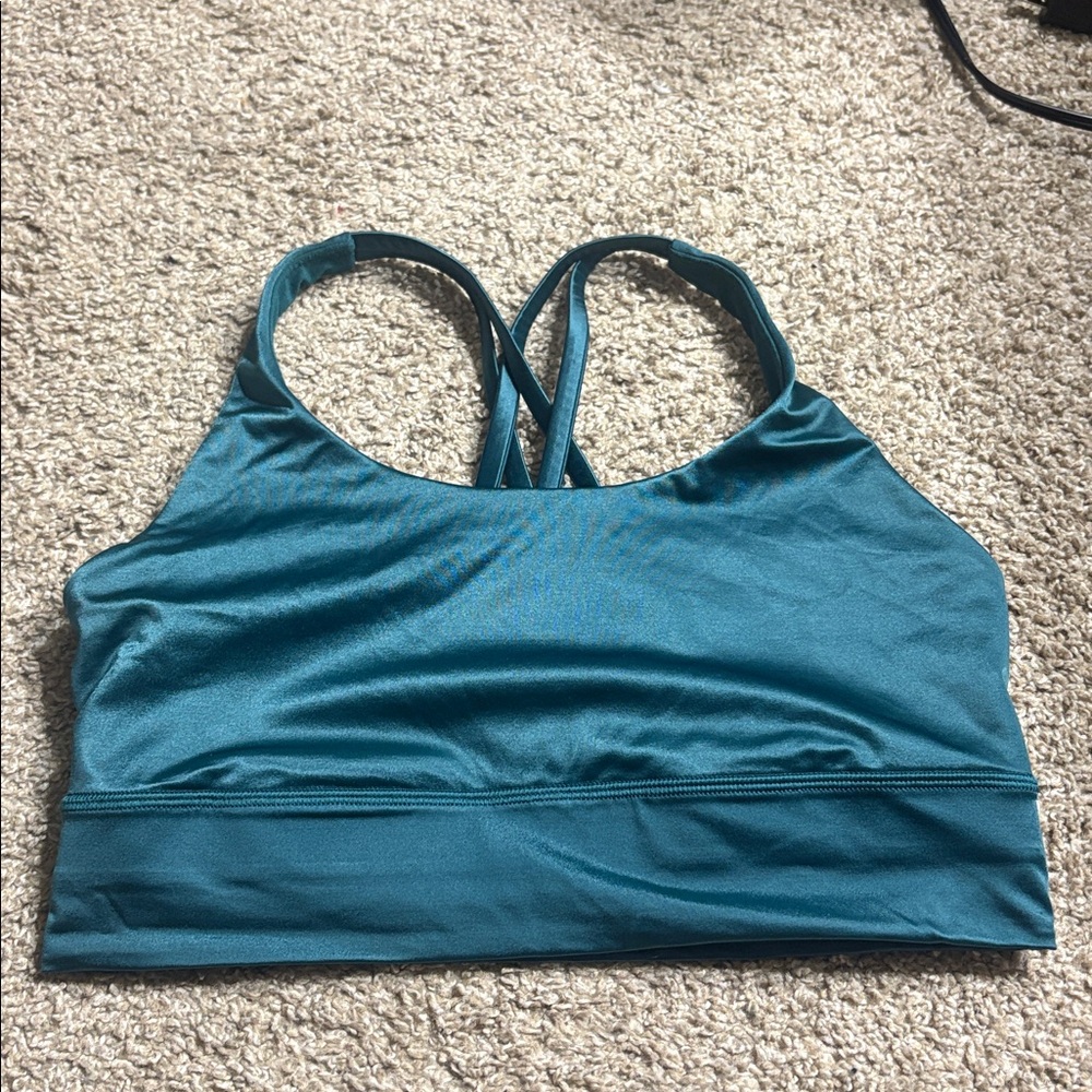 Lululemon Energy Longline Bra *Medium Support, B-D Cups Foil Storm Teal Size 10 - Picture 3 of 4